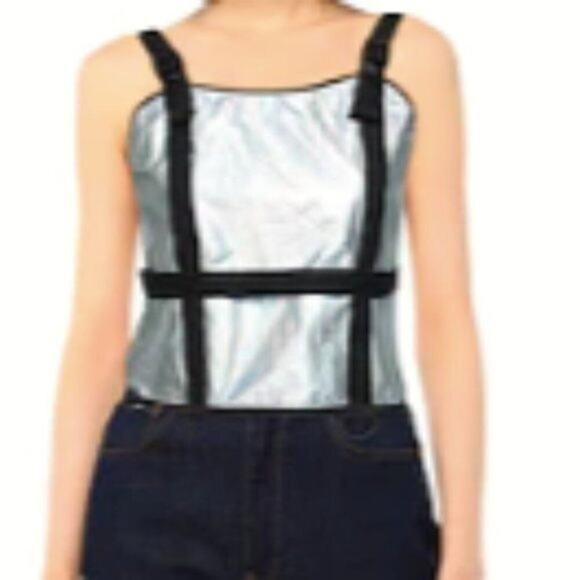 McQ Alexander McQueen Metallic harness top silver L - Picture 1 of 9